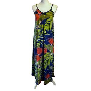 Hula Bay Tropical Maxi Dress Small S-5 Floral Rayon Sleeveless Adjustable Straps